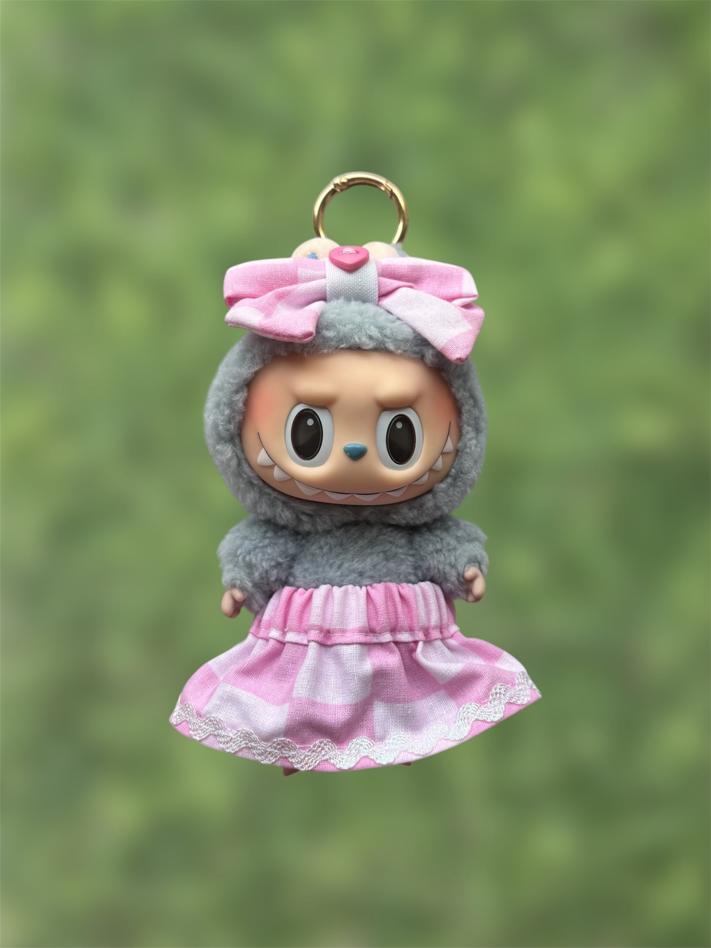 Pink Checkered Skirt and Bow Set