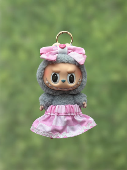 Pink Checkered Skirt and Bow Set